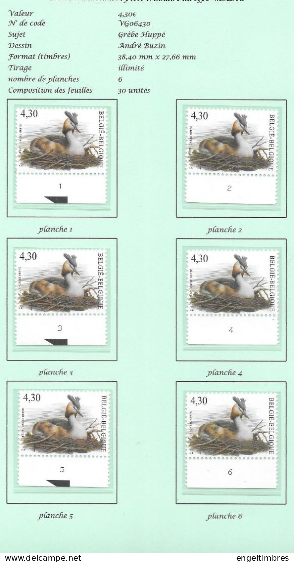 Belgium -  2006 BUZIN Birds - 4,30€   FUUT/GREBE HUPPE   Plaatnummers 1 - 6  Postfris - Zie Scan - 2011-..