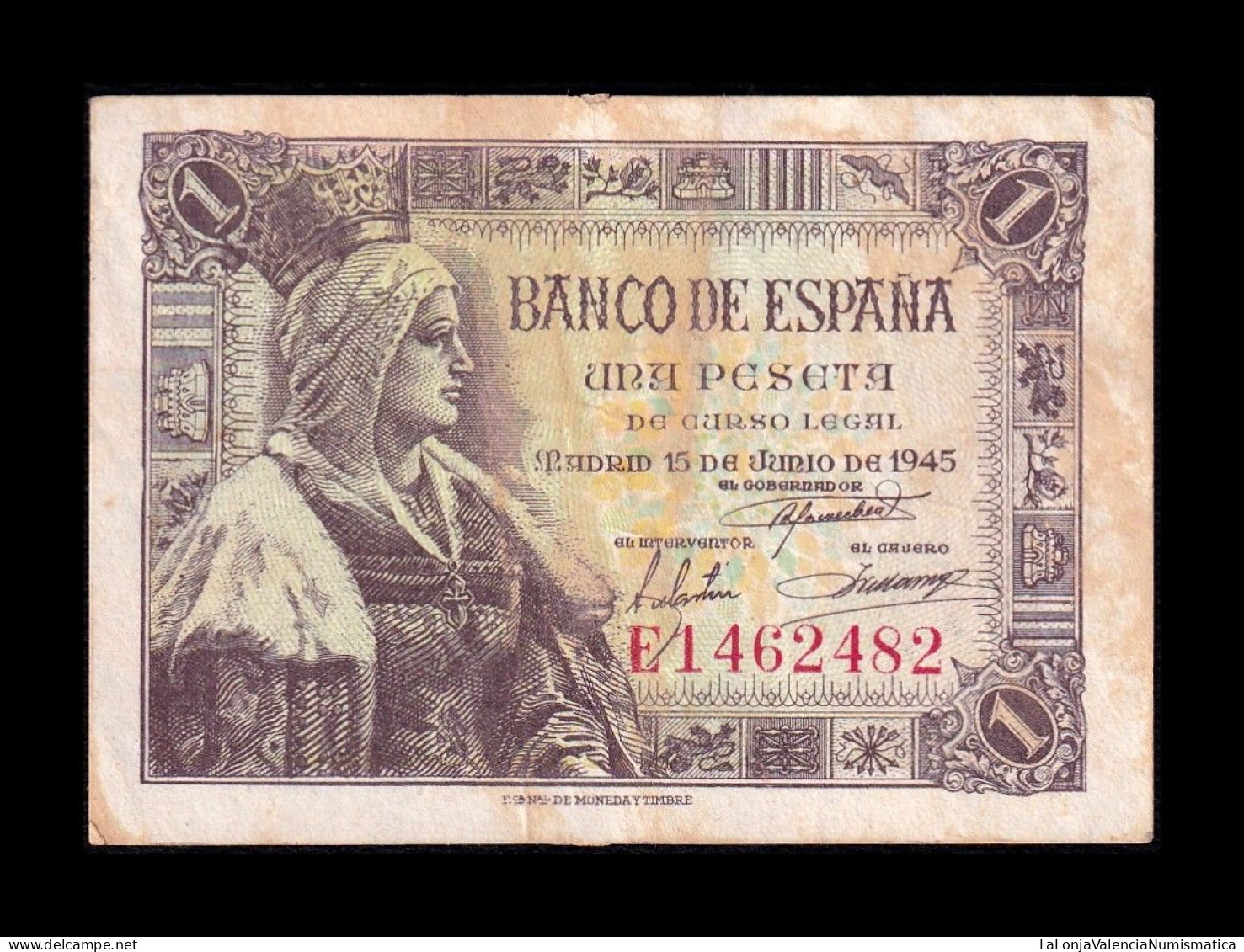 España Spain 1 Peseta Isabel I De Castilla 1945 Pick 128 Serie E Bc/Mbc F/Vf - 1-2 Pesetas