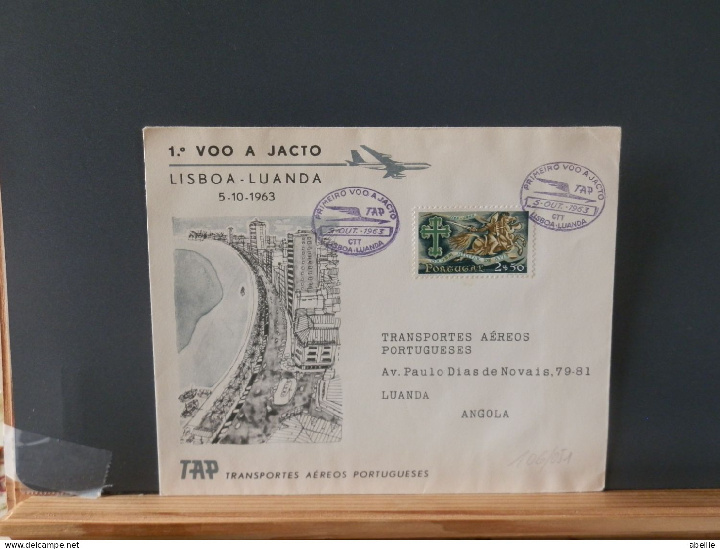 106/051 LETTRE    PORTUGAL 1963   1° VOL LISBOA POUR LUANDA - Brieven En Documenten