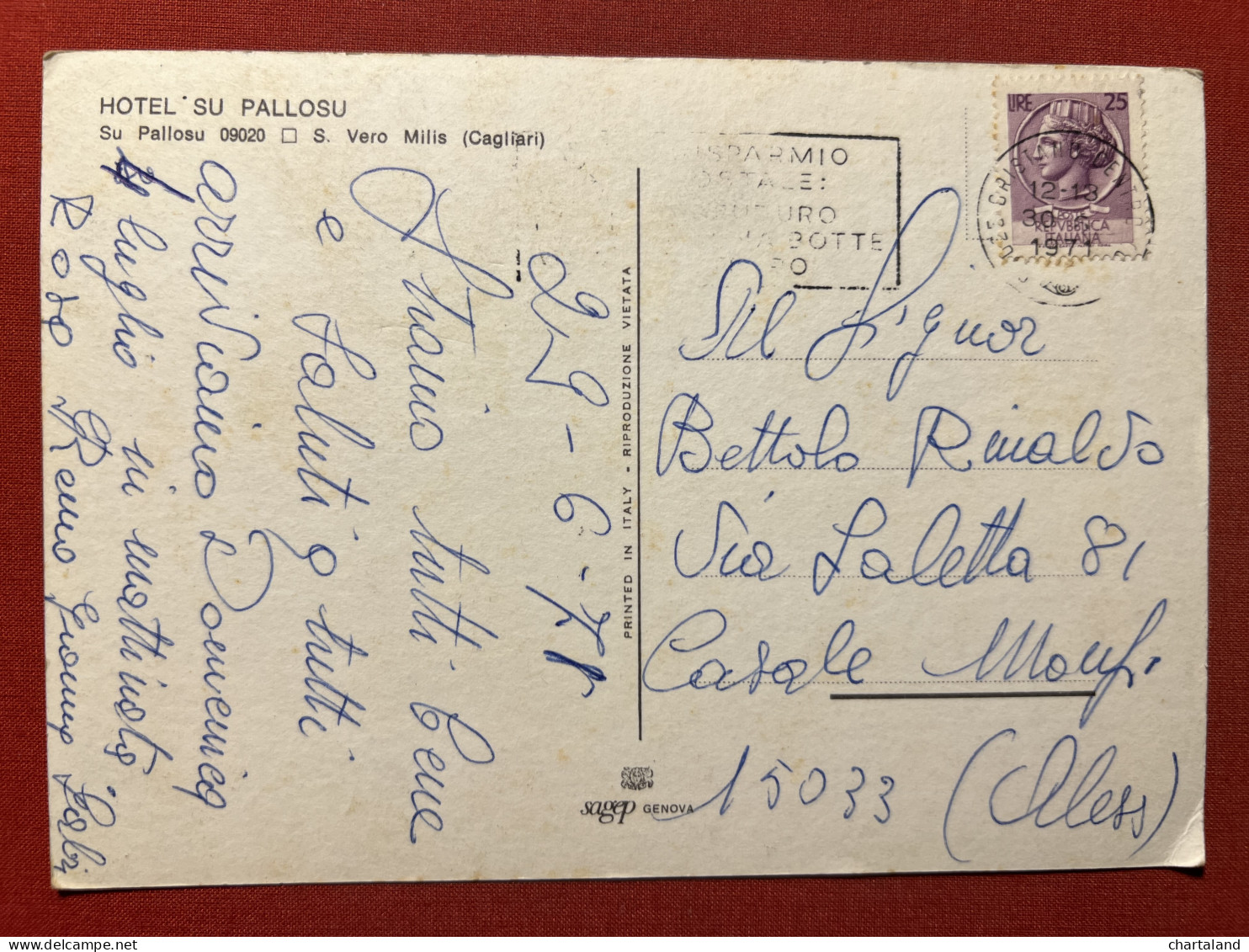 Cartolina - Hotel Su Pallosu - San Vero Milis ( Oristano ) - 1971 - Oristano