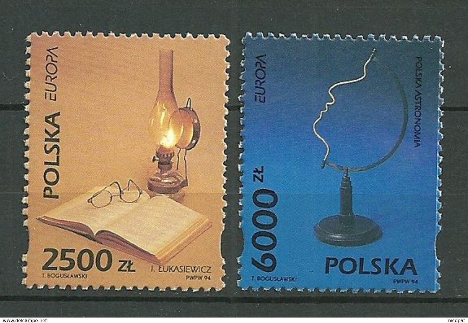 POLAND MNH ** 3279-3280 EUROPA Europe Découverte Lampe à Huile Lukasiewicz Livre Lunetttes évocation De Nicolas Copernic - Nuevos