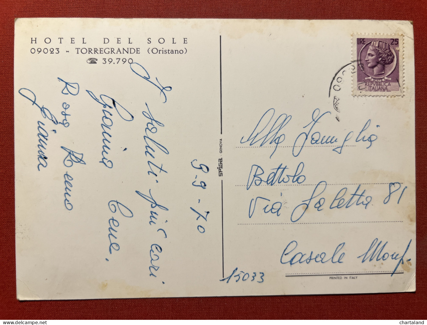 Cartolina - Hotel Del Sole - Torregrande ( Oristano ) - 1970 - Oristano