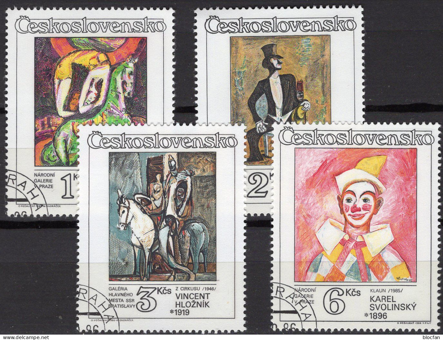 Zirkus Und Variete  1986 CSSR 2885/8 Aus Kleinbogen O 4€ Gemälde Reiter Clown Kunstreiterin Bauchredner Art Sheetlet CSR - Gebruikt