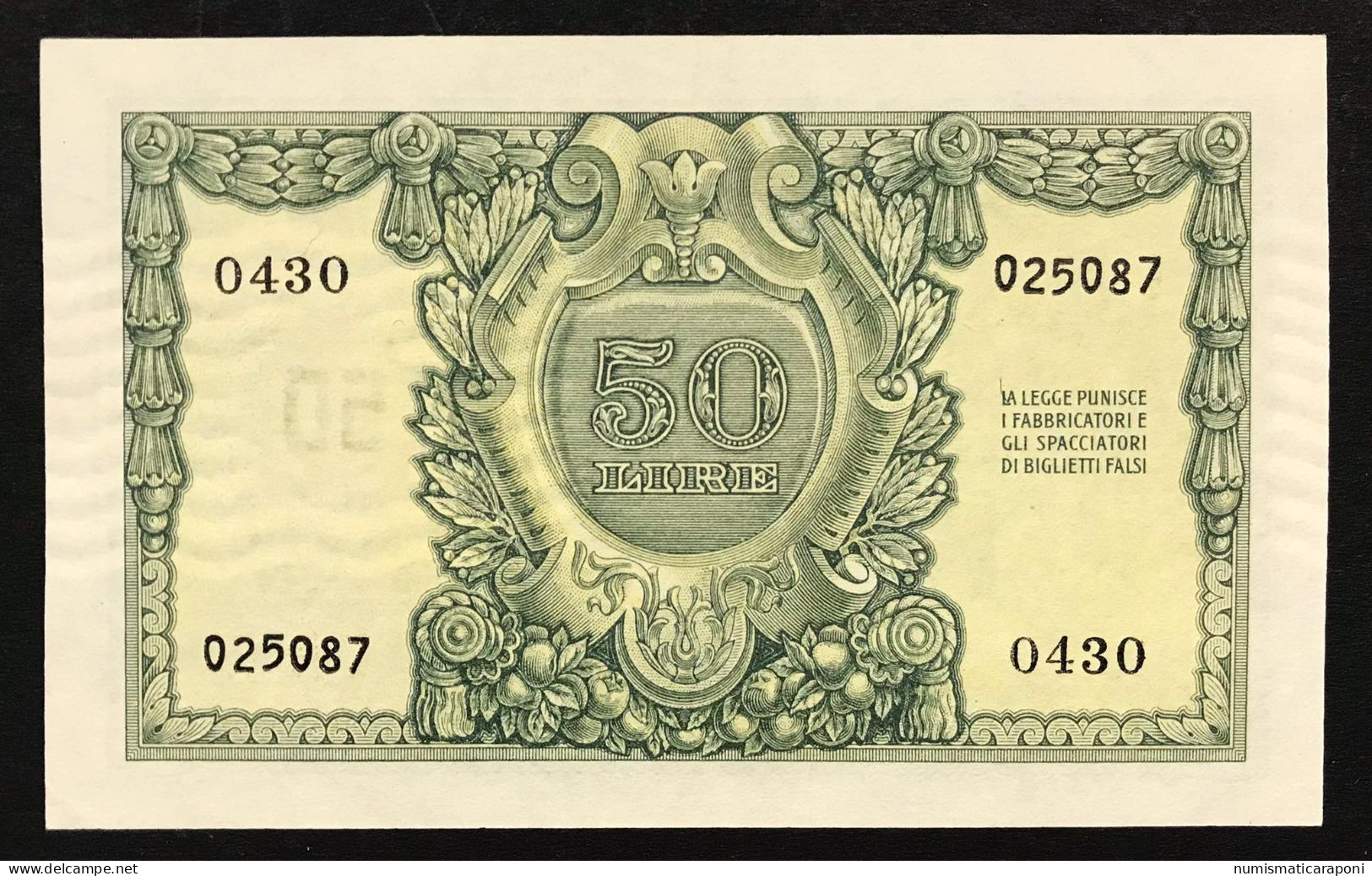 50 Lire Italia Elmata 31 12 1951 Bolaffi Sup/q.fds LOTTO 4872 - 50 Liras