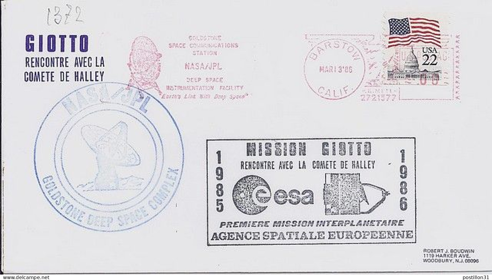 USA-AERO N° 1577 S/L.DE BARSTOW/3.3.86  THEME: COMETE DE HALLEY - 3c. 1961-... Covers