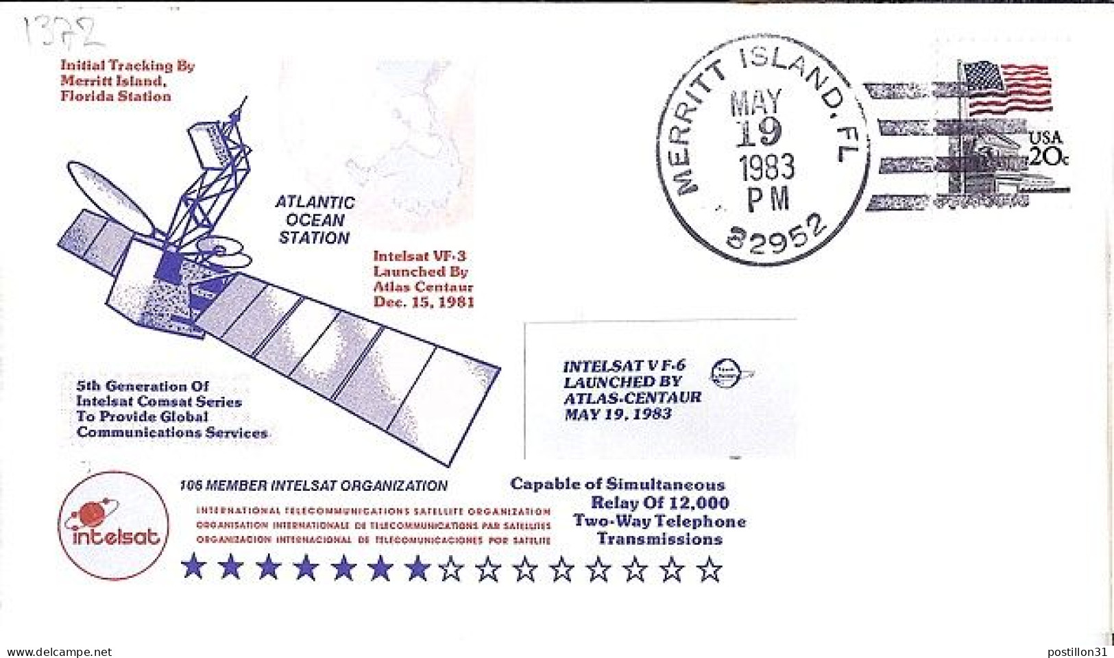 USA-AERO N° 1372 S/L.DE MERRITT ISLAND/19.5.83  THEME: SATELLITE INTELSAT - 3c. 1961-... Storia Postale