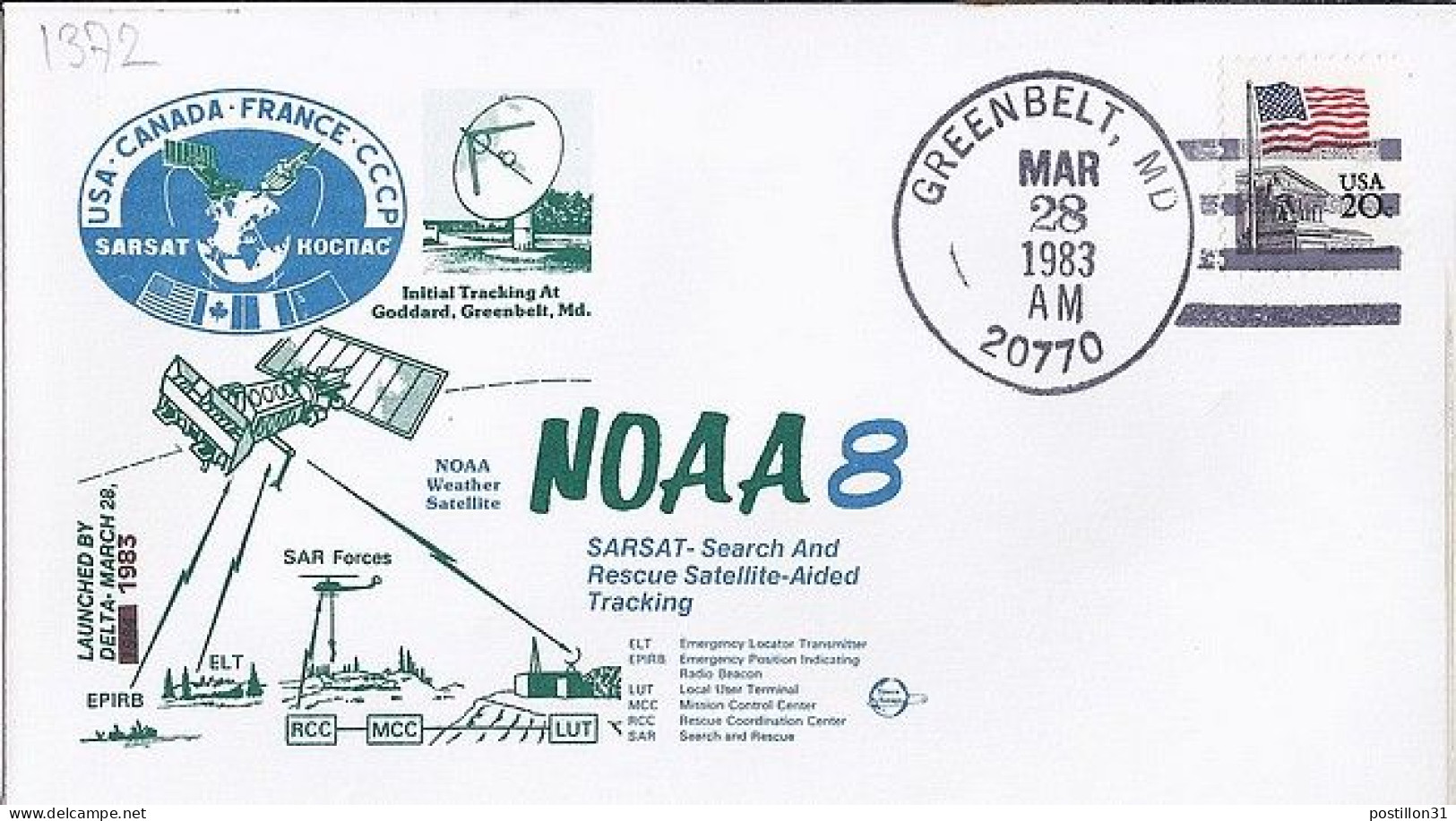 USA-AERO N° 1372 S/L.DE GREENBELT/28.3.83  THEME: SATELLITE METEO - 3c. 1961-... Covers