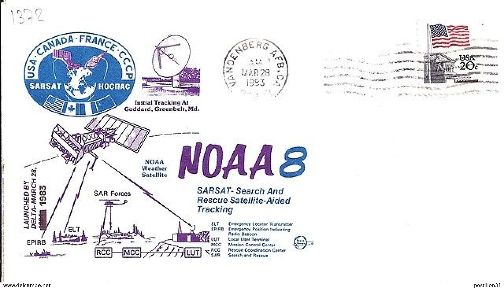 USA-AERO N° 1372 S/L.DE VANDENBERG/28.3.83  THEME: SATELLITE METEO - 3c. 1961-... Covers