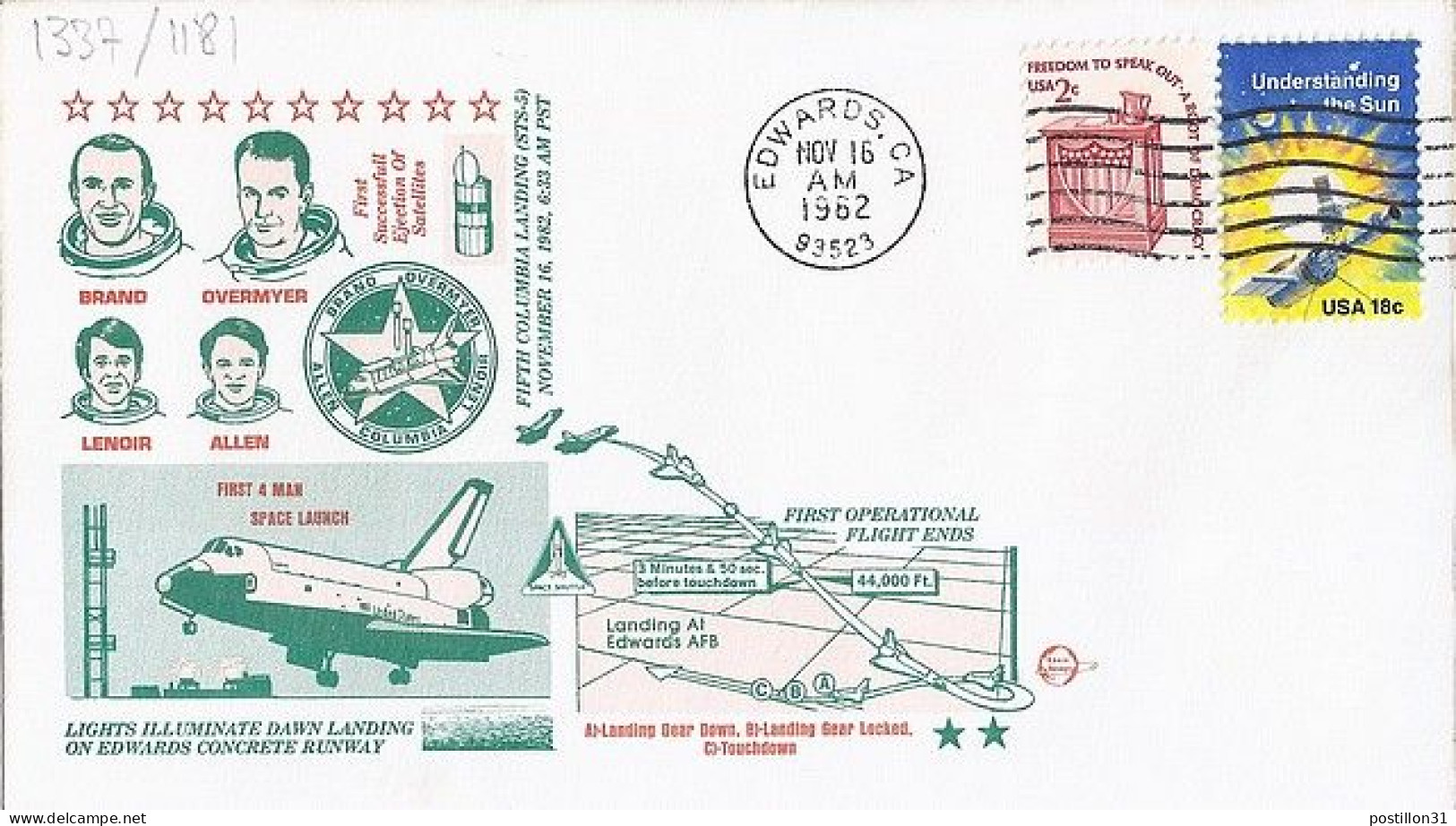 USA-AERO N° 1337/1181 S/L.DE EDWARDS/16.11.82  THEME: NAVETTE SPACIALE - 3c. 1961-... Lettres