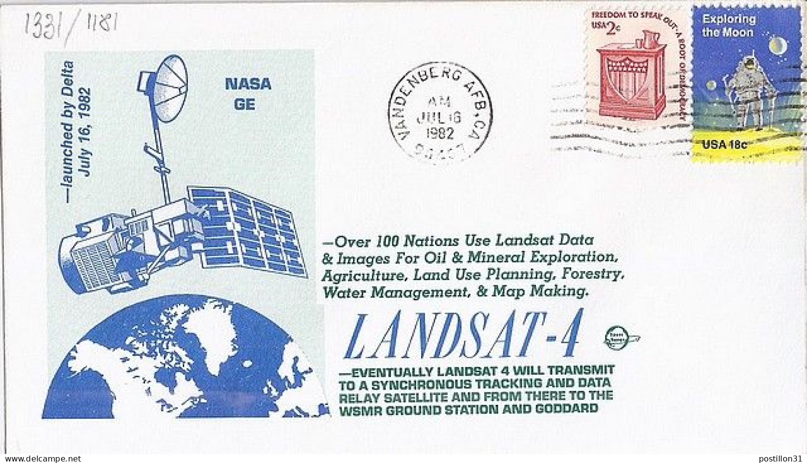 USA-AERO N° 1331/1181 S/L.DE VANDENBERG/16.7.82  THEME: SATELLITE METEO - 3c. 1961-... Lettres