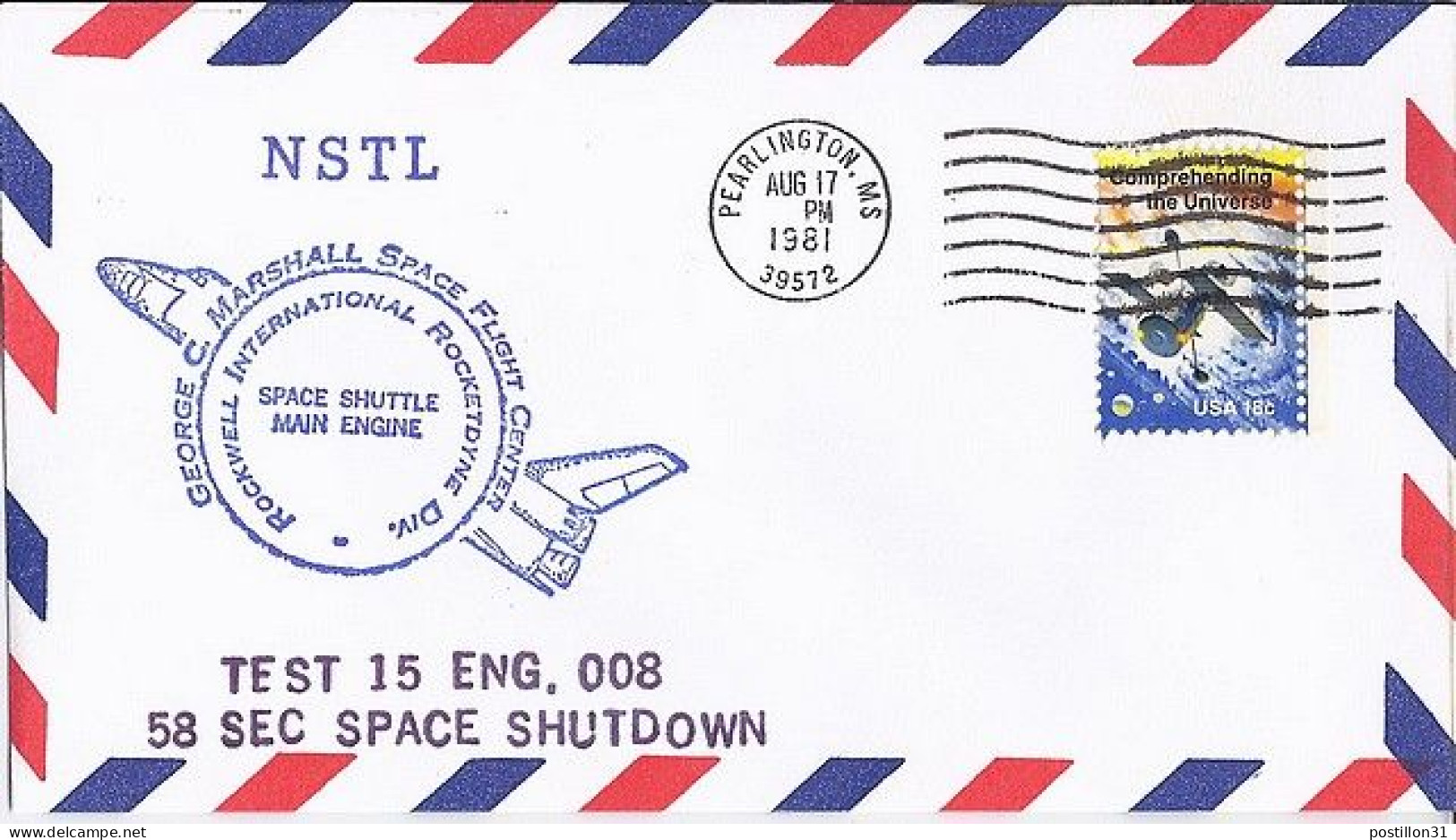 USA-AERO N° 1338 S/L.DE PEARLINGTON/17.8.81  THEME: NAVETTE SPACIALE - 3c. 1961-... Lettres