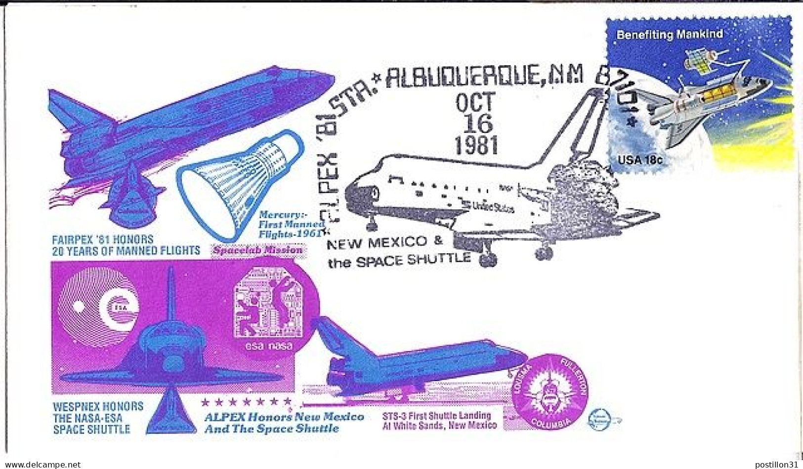 USA-AERO N° 1335 S/L.DE ALBUQUERQUE/16.10.81  THEME: NAVETTE SPACIALE - 3c. 1961-... Covers