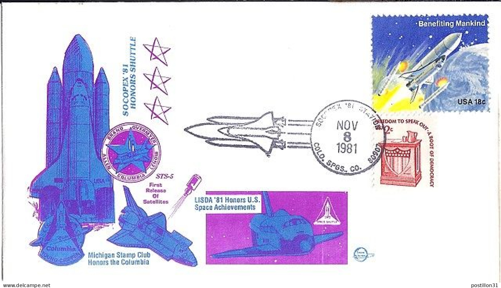 USA-AERO N° 1333+COMPL.S/L.DE CAPE CANAVERAL/8.11.81  THEME: NAVETTE SPACIALE - 3c. 1961-... Briefe U. Dokumente