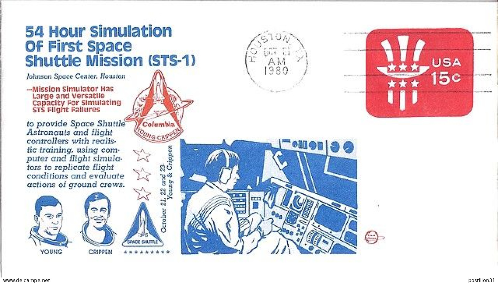 USA-AERO N° ENTIER DE HOUSTON/21.10.80  THEME: NAVETTE COLUMBIA - 3c. 1961-... Storia Postale