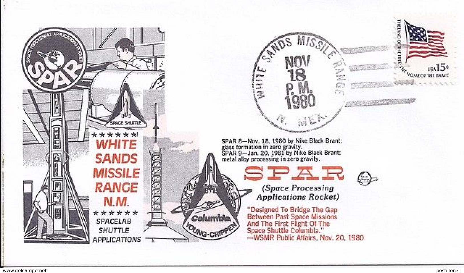 USA-AERO N° 1204 S/L.DE WHITE SANDS/18.11.80  THEME: PROG. SPAR - 3c. 1961-... Lettres