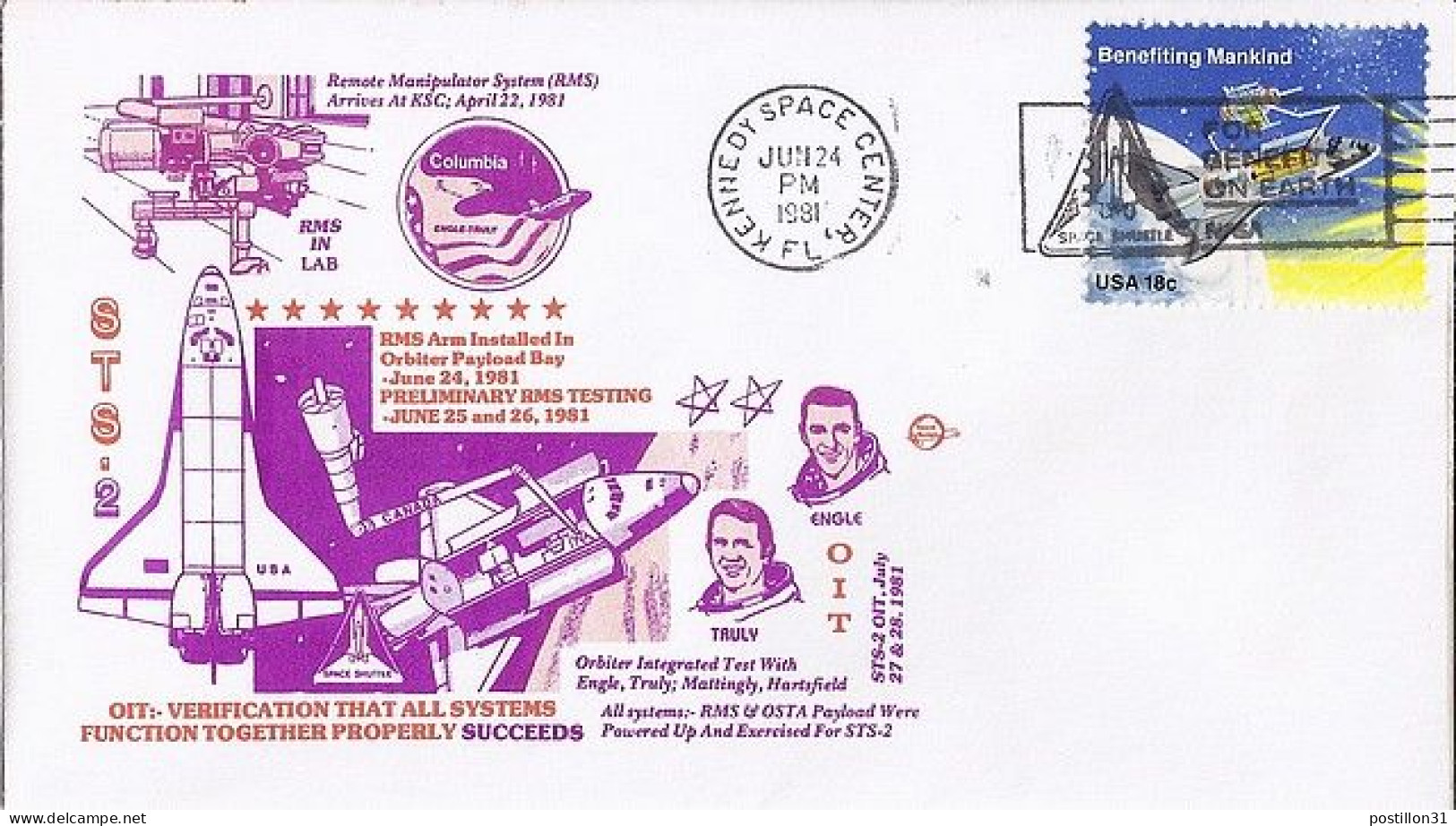 USA-AERO N° 1334 S/L.DE KSC/24.6.81  THEME: SIMULATEUR NAVETTE - 3c. 1961-... Storia Postale