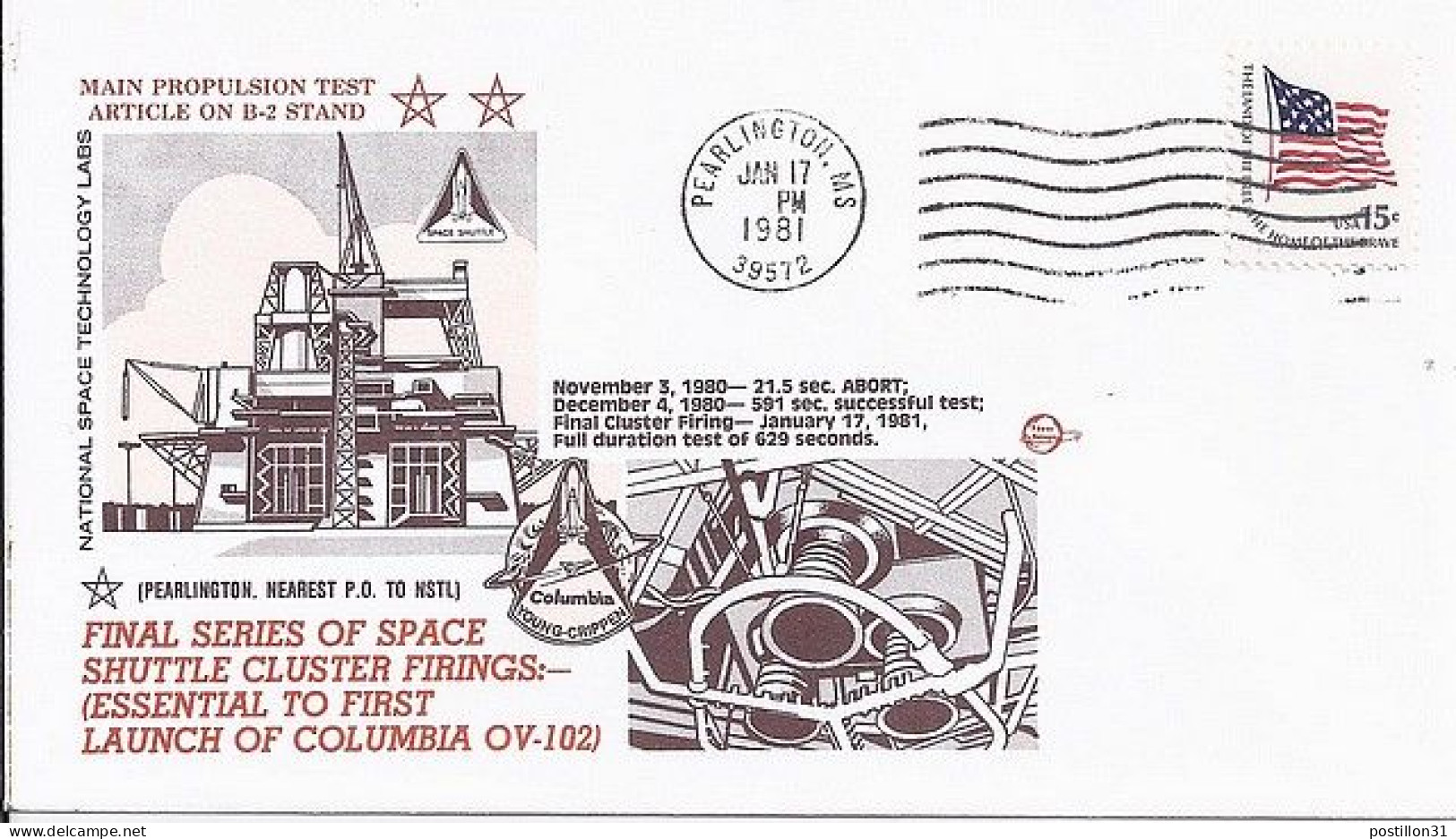 USA-AERO N° 1204 S/L.DE PEARLINGTON/17.1.81 THEME: PREPARATION COLUMBIA - 3c. 1961-... Briefe U. Dokumente