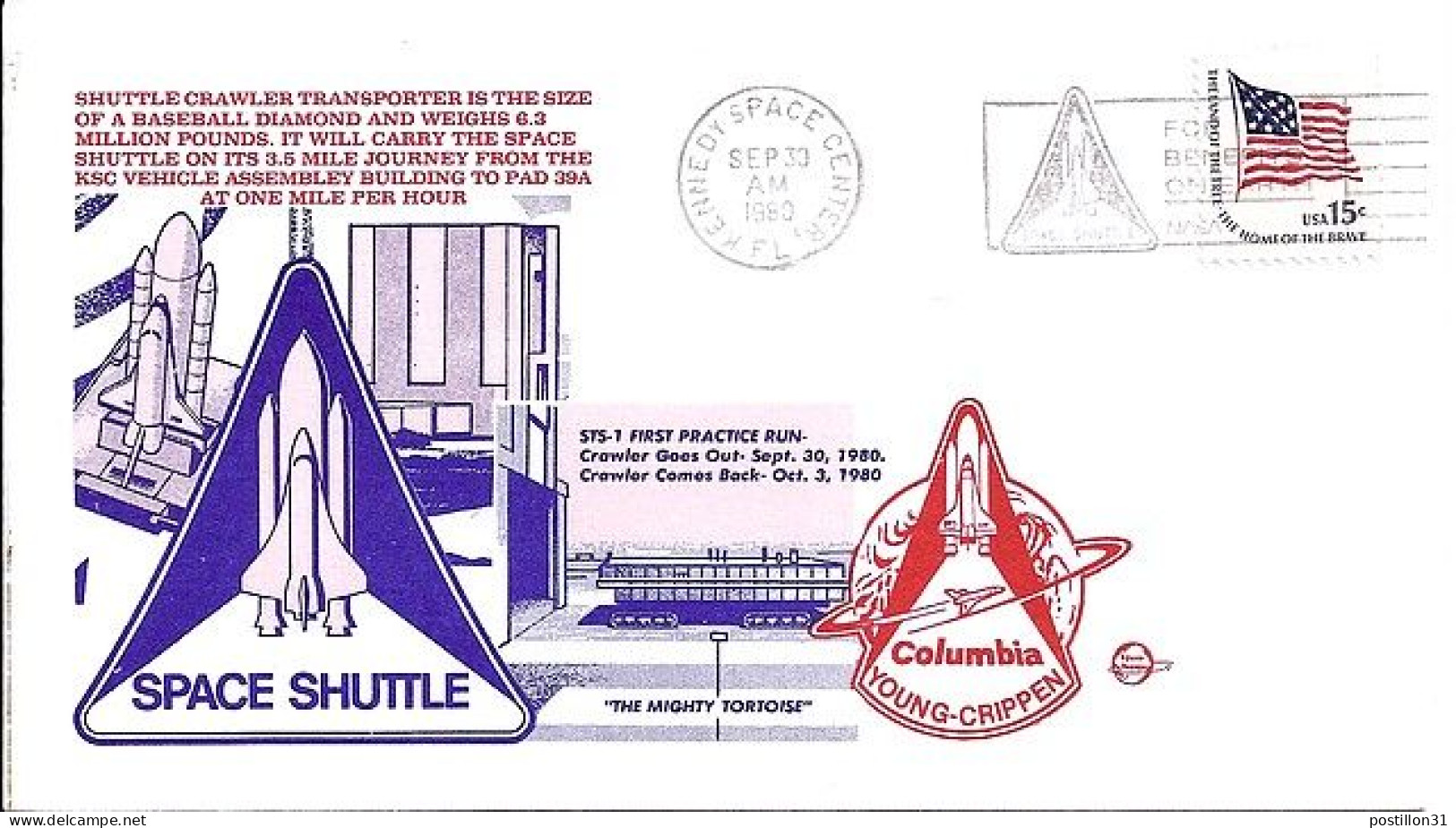 USA-AERO N° 1204 S/L.DE KENNEDY SPACE CENTER/30.9.80 THEME: NAVETTE COLOMBIA - 3c. 1961-... Lettres