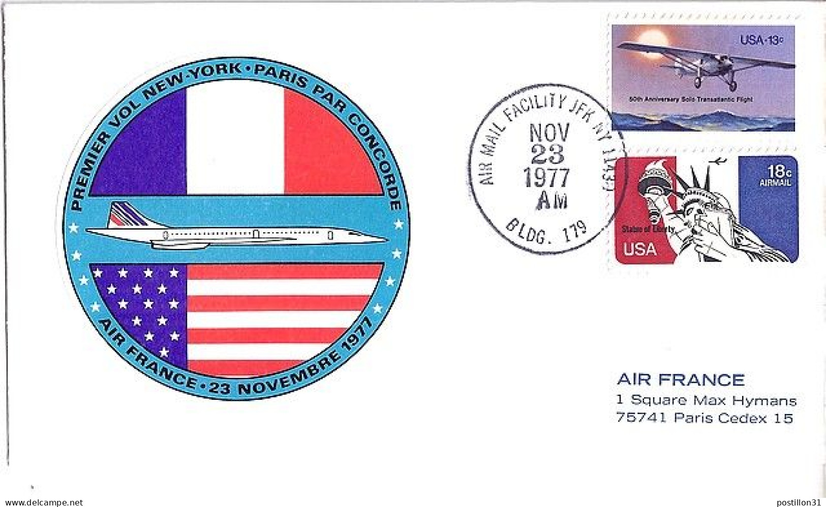 USA-AERO N° 1159/PA82 S/L.DE NY/23.11.77   THEME: 1° VOL CONCORDE NY-PARIS - 3c. 1961-... Cartas & Documentos