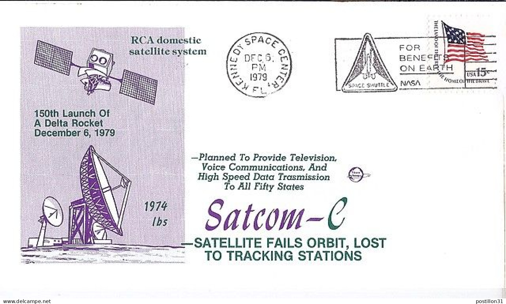 USA-AERO N° 1204 S/L.DE KENNEDY SPACE CENTER/6.12.79 THEME: SATCOM-C - 3c. 1961-... Covers