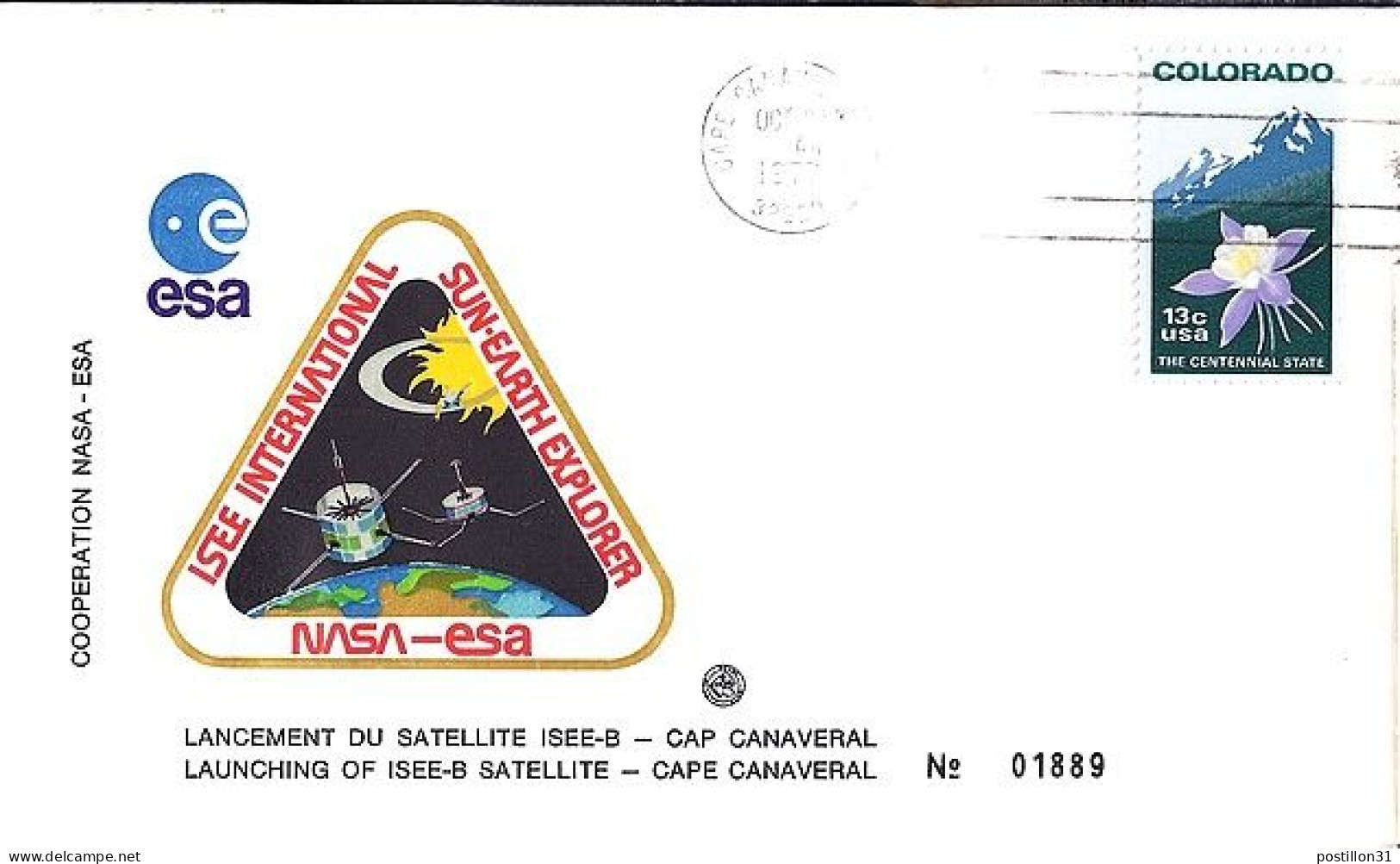 USA-AERO N° 1158 S/L.DE CAPE CANAVERAL/22.10.77  THEME: SATELLITE ISEE-B - 3c. 1961-... Storia Postale