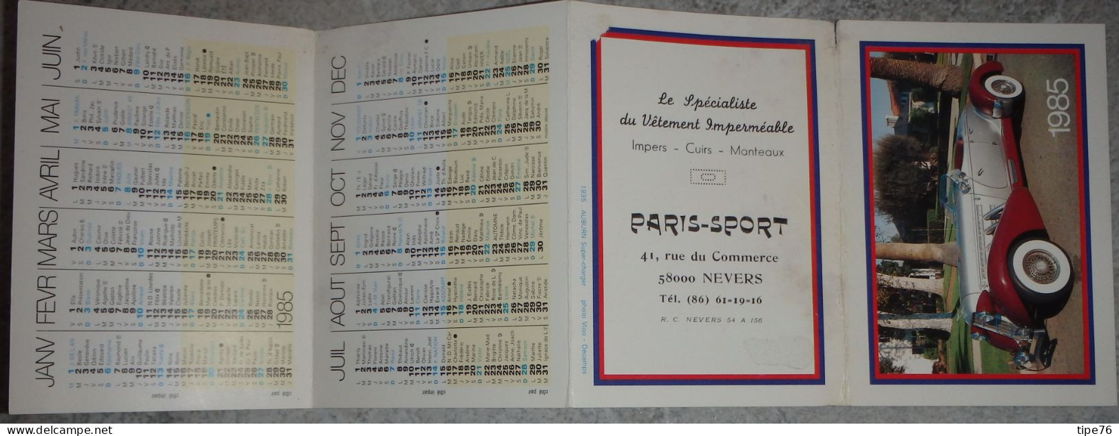 Petit Calendrier De  Poche 1985 Voiture Auburn - Nevers Nièvre - Signalisation Routière - 4 Volets - Small : 1981-90
