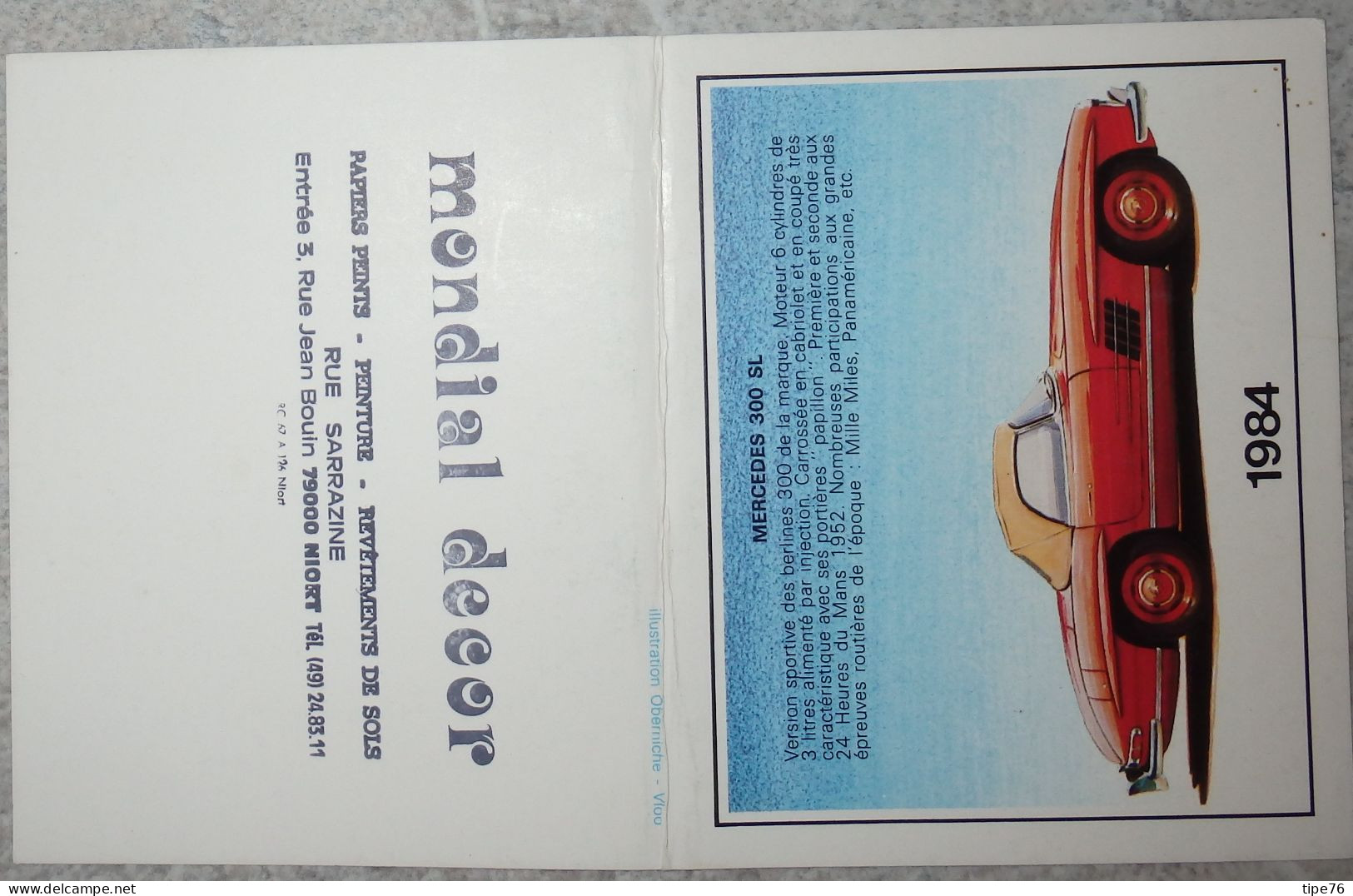 Petit Calendrier De  Poche 1984 Voiture Mercedes - Niort Deux Sèvres - Small : 1981-90