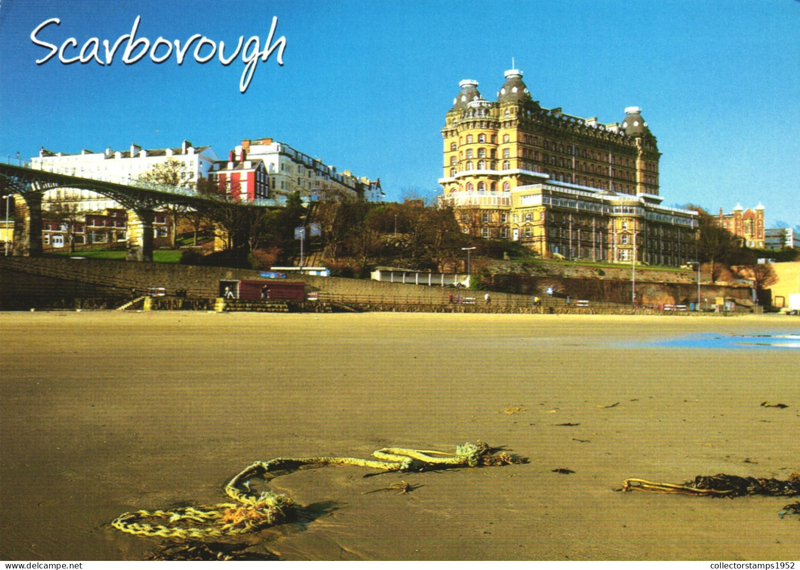 SCARBOROUGH, YORKSHIRE, SANDS, GRAND HOTEL, ARCHITECTURE, BRIDGE, BEACH, ENGLAND, UNITED KINGDOM, POSTCARD - Scarborough