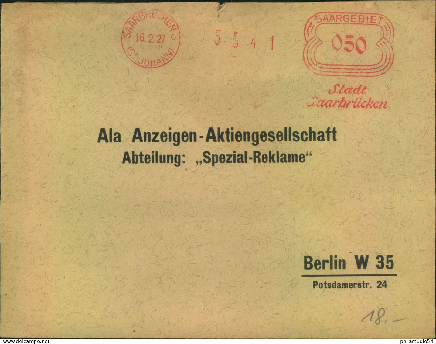 1927, Fernbrief Mit Absenderfreistempel Der Stadt SAARBRÜCKEN - Lettres & Documents