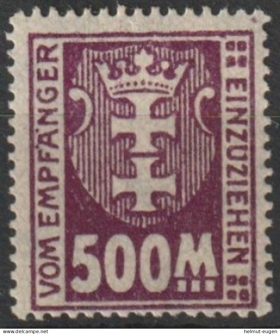 MiNr. 19 Deutschland Freie Stadt Danzig, Portomarken 1923, 1. Jan./3. April. Portomarken: Kleines Wappen Von Danzig - Portomarken