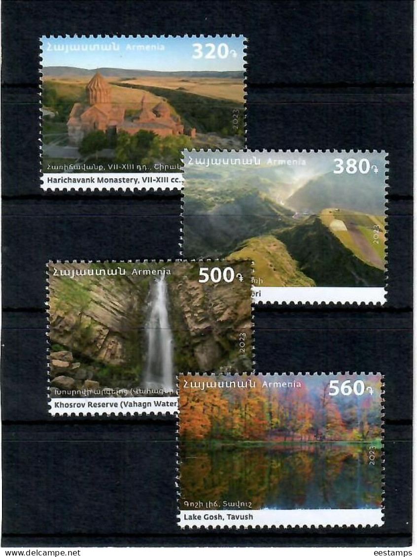 Armenia 2023 . Sights Of Armenia (Lake, Mountains, Waterfalls, Monastery ). 4v. - Armenia