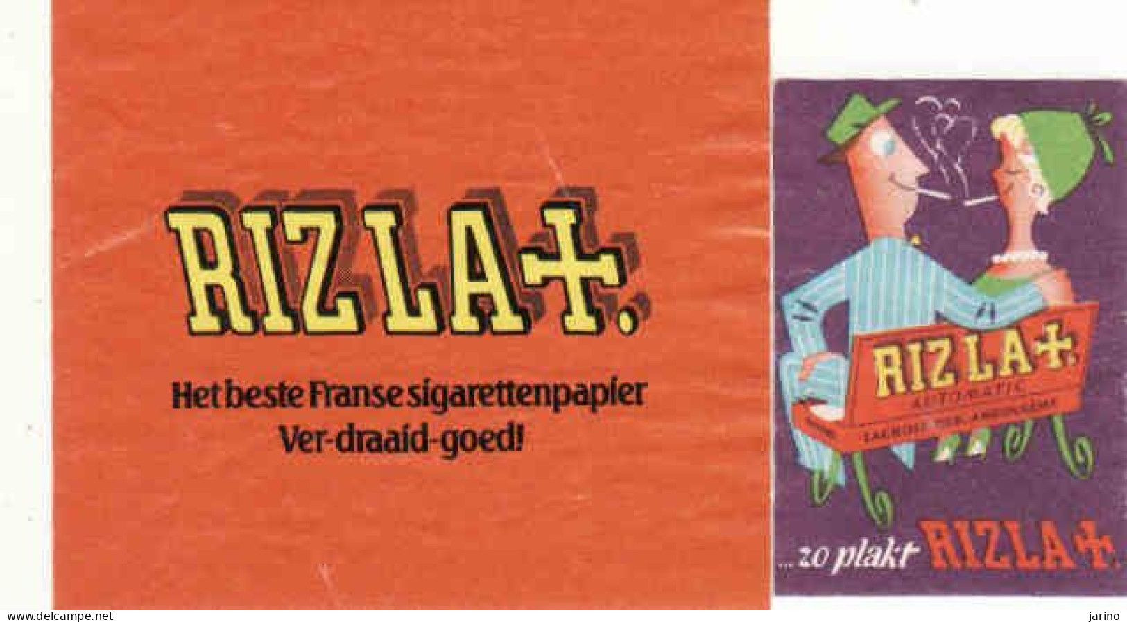 Dutch Matchbox Packet Label, 70 X 60 Mm, RIZLA +, Het Beste Franse Sigarettenpapier, Ver Draaid Goed Holland Netherlands - Boites D'allumettes - Etiquettes