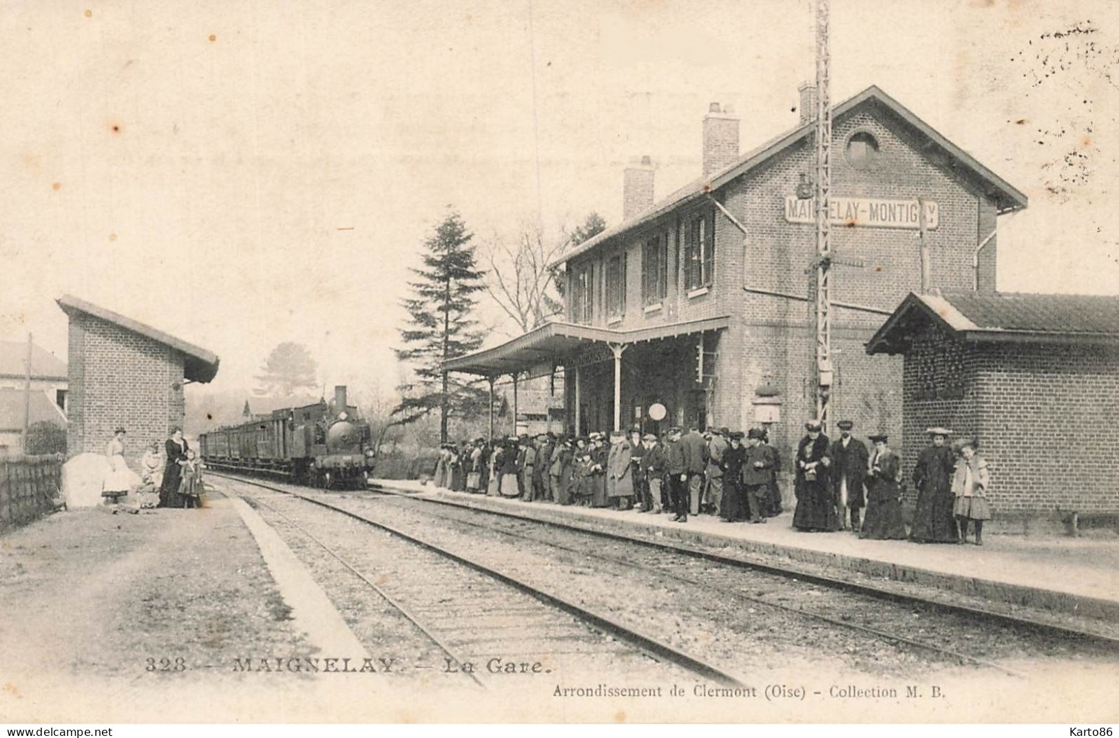 Maignelay Montigny * 1910 * La Gare * Arrivée Train Locomotive Machine * Ligne Chemin De Fer Oise * Villageois - Maignelay Montigny