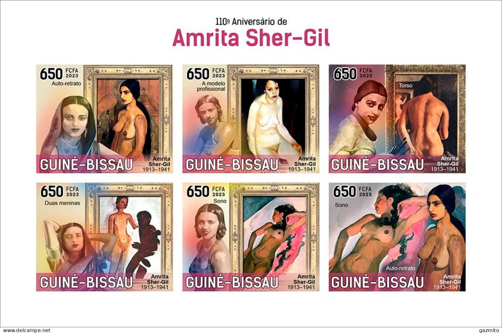 Guinea Bissau 2023, Art, Shergi, Nude, 6val In BF IMPERFORATED - Modernos