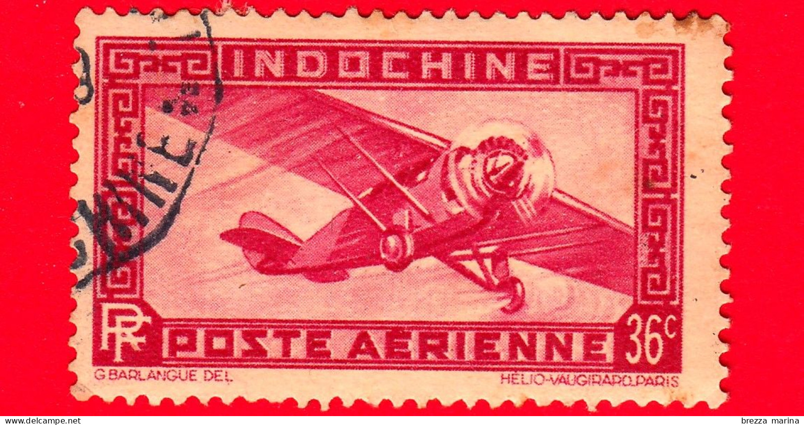 INDOCINA - Indo-Chine - Usato - 1933 - Francobolli Di Posta Aerea Con Dicitura RF - Aereo Monomotore - 36 - Aéreo