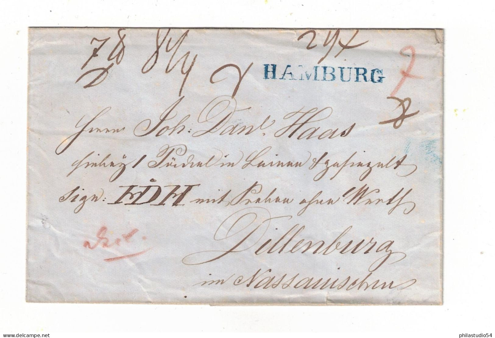 1830, Ca..: Faltbrief Mit Blauem L1 "HAMBURG" - Hamburg