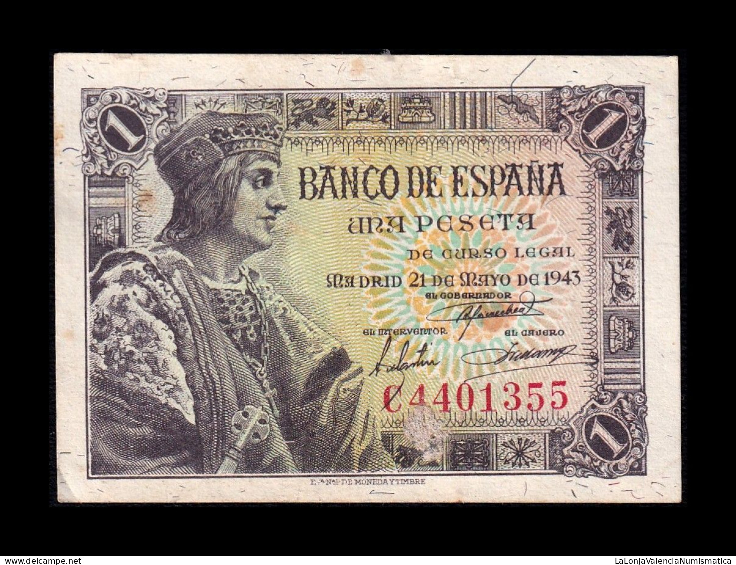 España Spain 1 Peseta Fernando II De Aragón 1943 Pick 126 Serie C Mbc Vf - 1-2 Pesetas