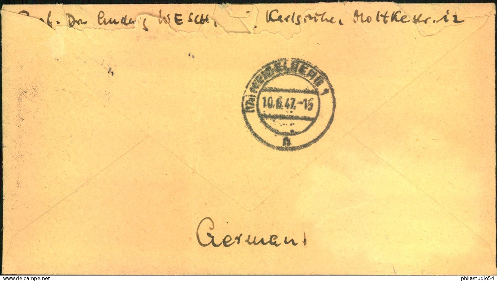 1947, Einschreiben / Eilboten Aus KARLSRIHE Mit Not-R-ettel Nit 80 Und 84 Pfg. Ziffer - Covers & Documents