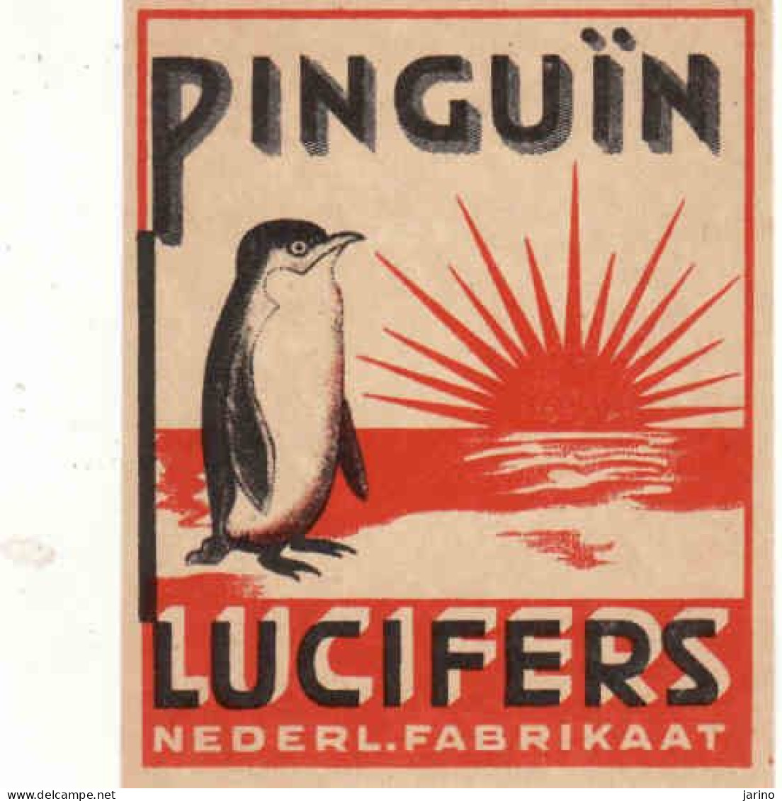 Dutch Matchbox Packet Label, 70 X 85mm, Bird PINGUIN, Lucifers, Pinguïn,  Holland, Netherlands - Boites D'allumettes - Etiquettes