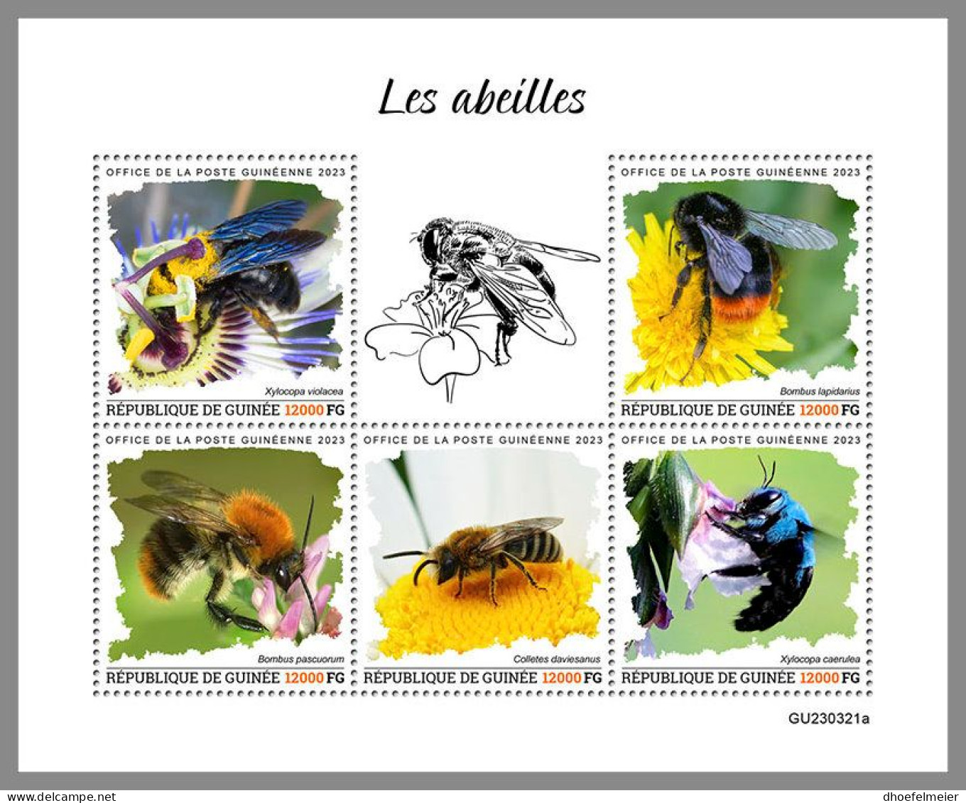 GUINEA REP. 2023 MNH Bees Bienen M/S – OFFICIAL ISSUE – DHQ2408 - Honeybees