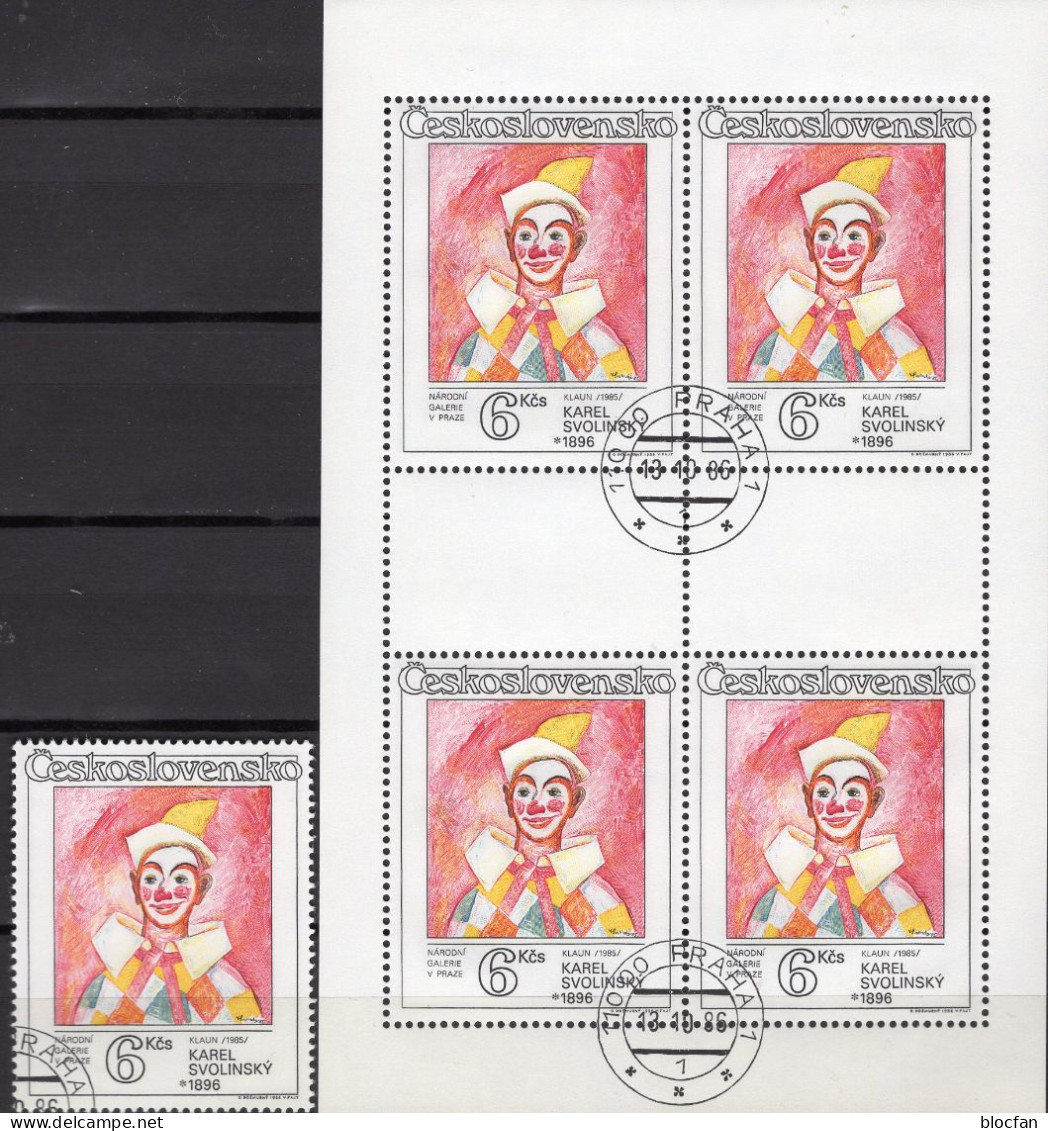 Zirkuskunst/Variete 1986 CSSR 2888+4-Kleinbogen O 7€ Gemälde Svolinsky Zirkus-Clown M/s Art Sheetlet Bf Tschechoslowakei - Cómics