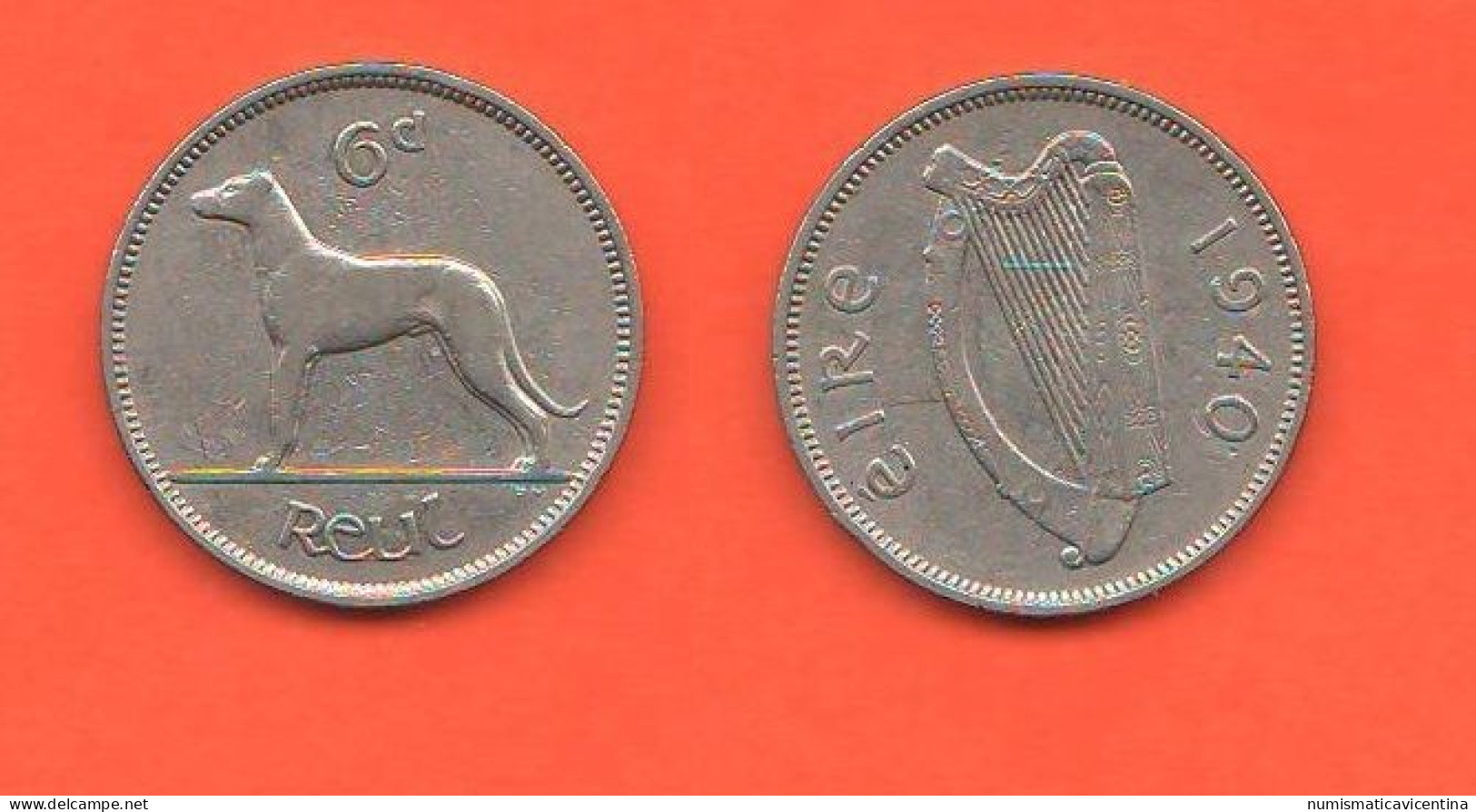 Ireland 6 Pence 1940 Irlanda Eire  Nickel Coin Animals Cane Dog C 3 - Ierland