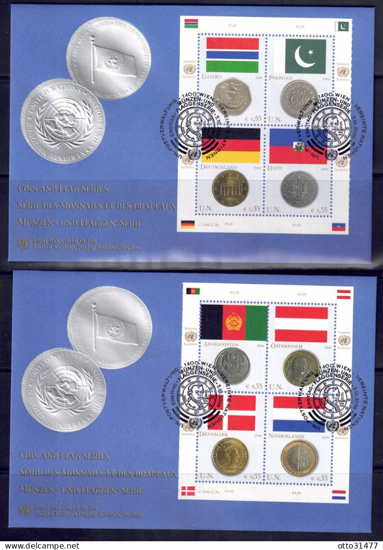 UNO Wien 2006 - Flaggen Und Münzen, FDC Mit 477 - 484 - FDC