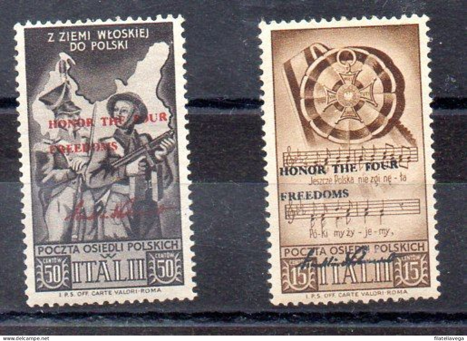 ITALIA CORPO POLACCO 1946 - SOPRAST. HONOR THE FOUR FREEDOMS 2 Sellos **/* - 1946-47 Corpo Polacco Period