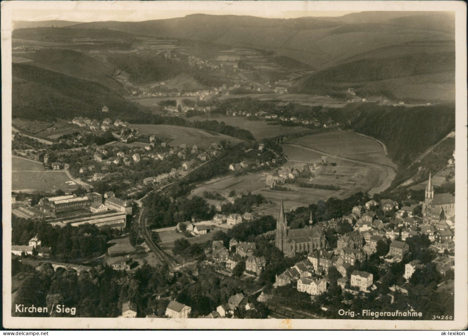 Ansichtskarte Kirchen (Sieg) Luftbild Luftaufnahme 1941  Gel. Feldpost WK2 - Kirchen