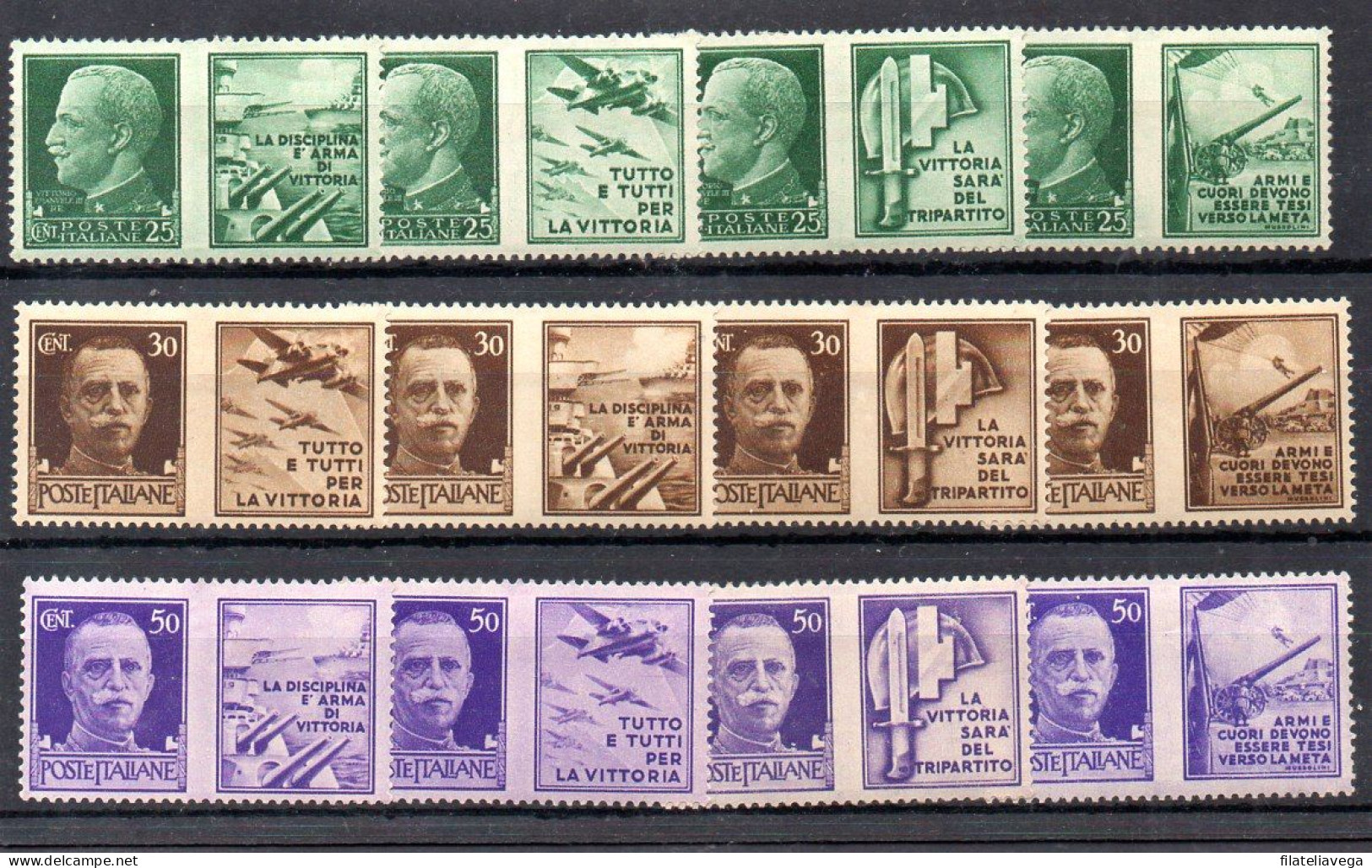 Italia 3 Series "PROPAGANDA DE GUERRA" Año 1944 Nº Michel 304P1/P4 + 305P1/P4 + 307P1/P4 * - War Propaganda