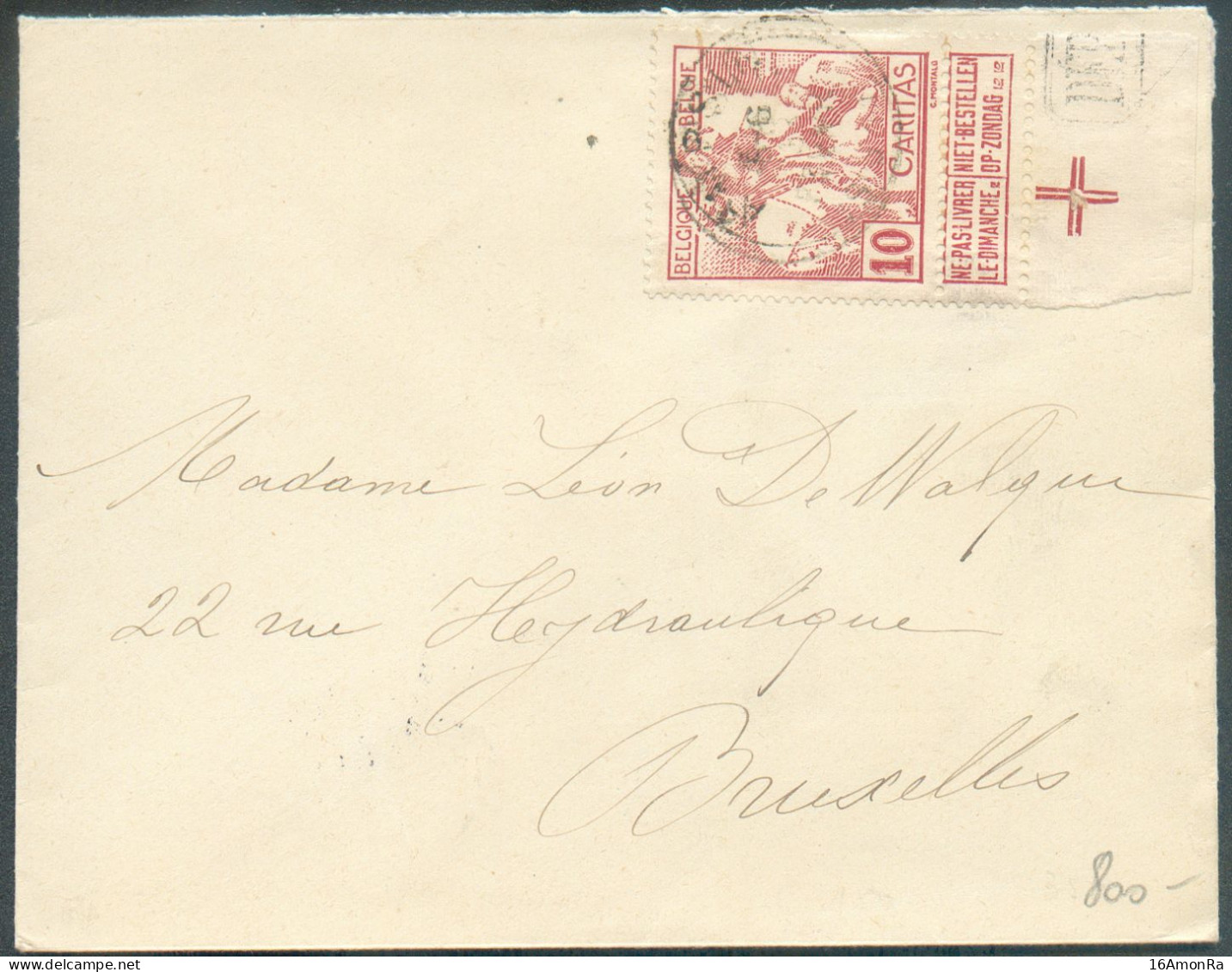 N°87 - 10 Centimes CARITAS Montald (ligné) Bdf Avec Croix De Repère Et (DEP …) Obl. Sc AMPSIN Sur Lettre Du 12-II-1911 V - 1905 Grosse Barbe