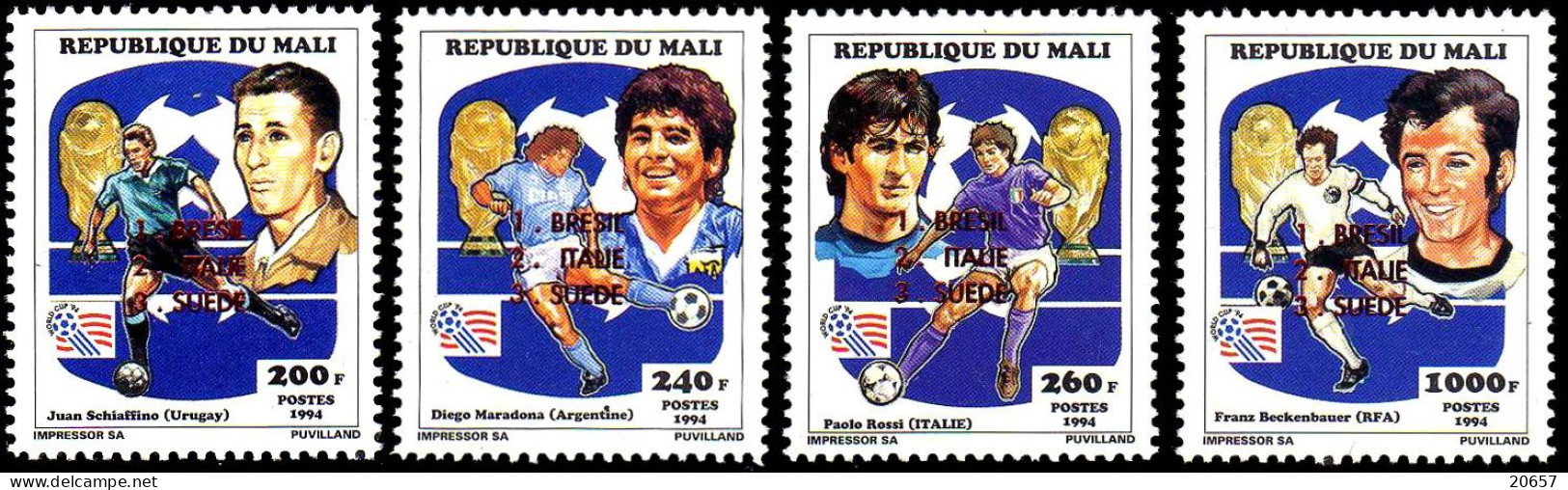 Mali 0706/09 Mondial Football USA 94, Joueurs Uruguay, Argentina, Italia, Germany, Surch Vainqueurs - 1994 – Verenigde Staten