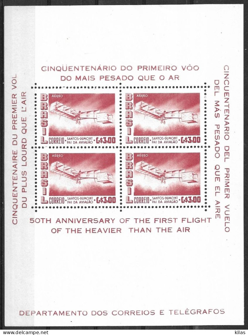 BRASIL 1956 50th ANNIVERSAIRY OF THE FIRST FLIGHT OF THE HEAVIER YHAN THE AIR MNH - Hojas Bloque