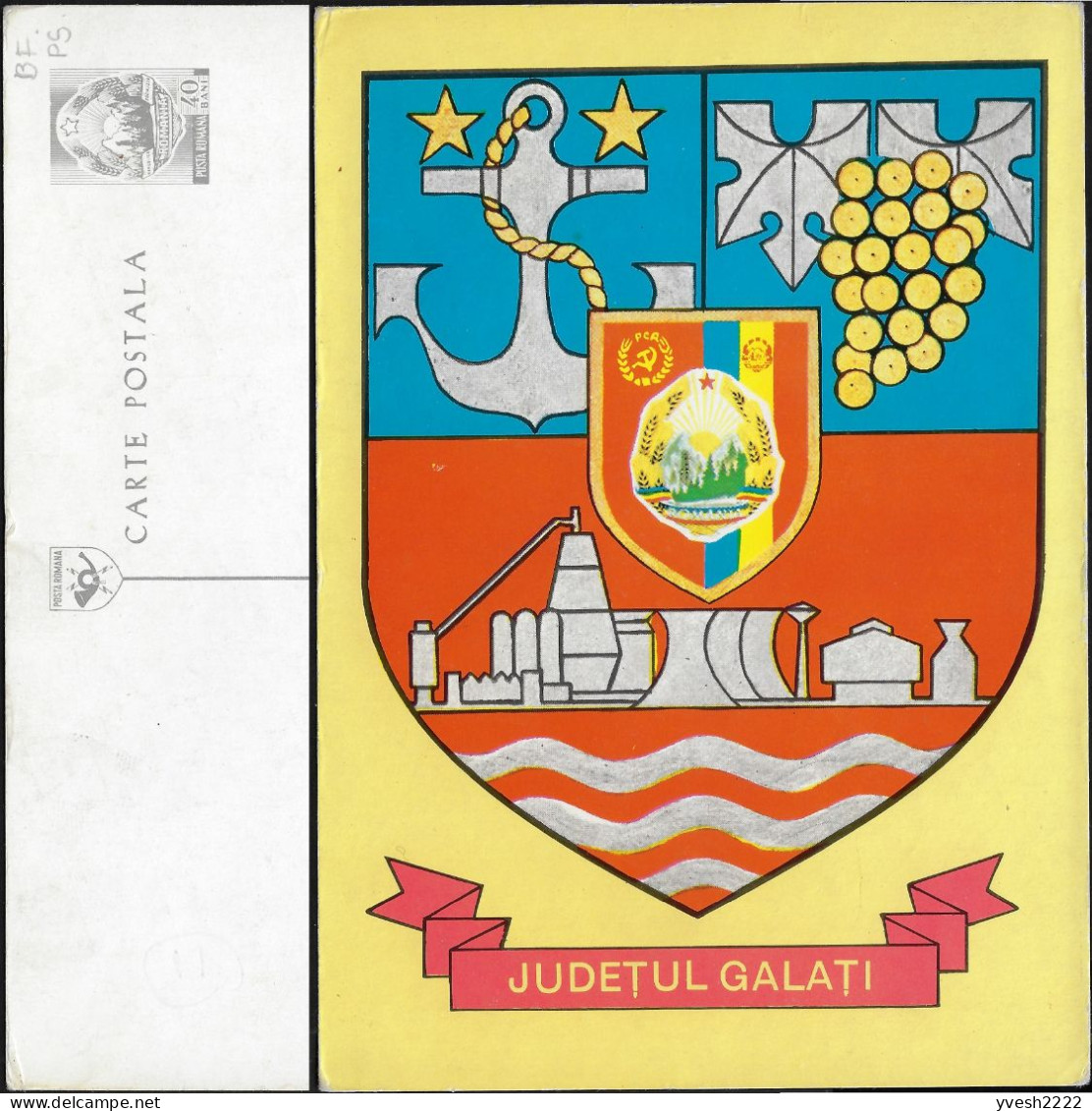 Roumanie 1978. Entier Postal. Armoiries Du Județ De Galați. Ancre, Raisins, Industrie - Covers